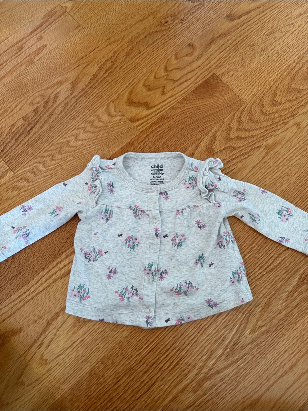 Carter's Light Gray Floral Ruffle-Shoulder Long Sleeve Top